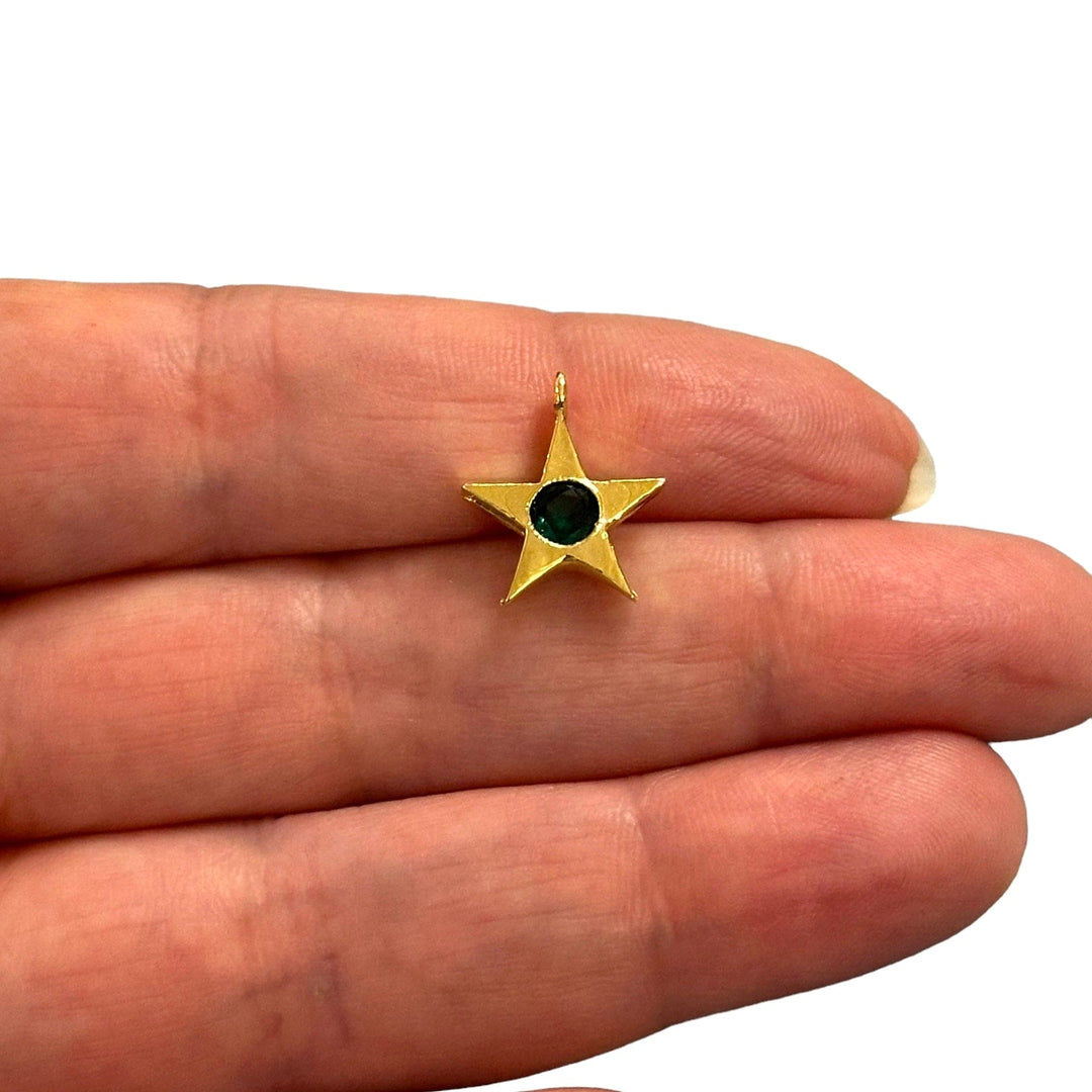 24Kt Gold Plated Star Charms With Birthstone, Gold Birthstone CZ Charms,