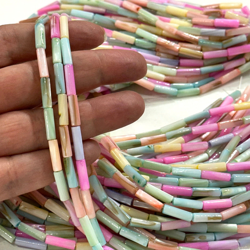 Mother Of Pearl Cylinder Beads, Pastel Colored Cylinder, 30 Beads Strand
