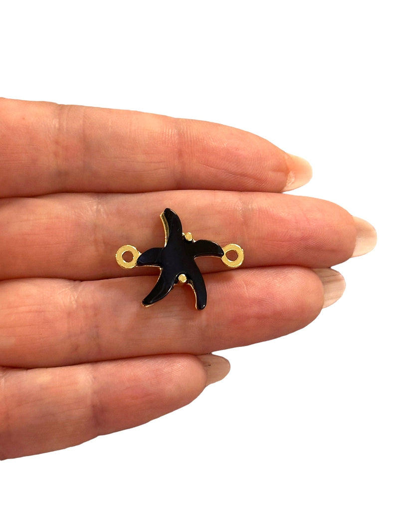 24Kt Gold Plated Brass&Hand Made Resin Navy Starfish Double Loop Connector Charm