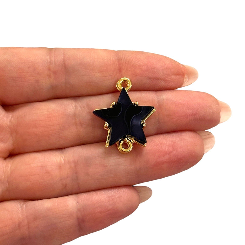 24Kt Gold Plated Brass&Hand Made Resin Navy Star Double Loop Connector Charm