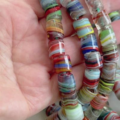 Traditional Turkish Artisan Handmade Cylinder Glass Beads, Large Hole Glass Beads, 10 Beads in a pack