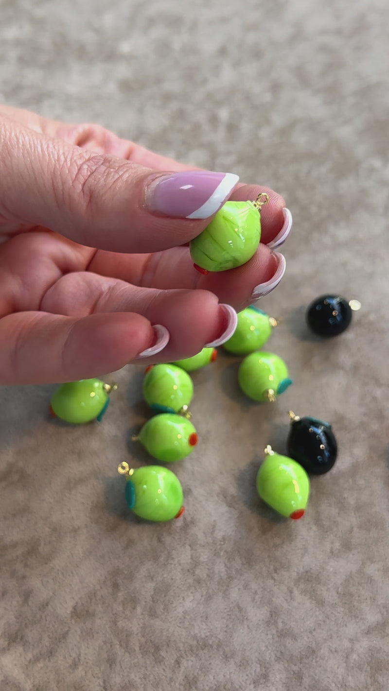 Hand Made Murano Glass Olive Charm with 24Kt Gold-Plated Pin