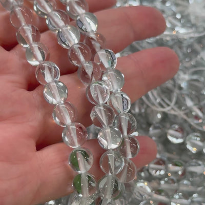 Aurora Borealis Silver Grey Mermaid Beads – Iridescent Round Glass Beads 8mm, 47 Beads per Strand
