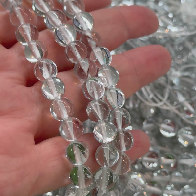 Aurora Borealis Silver Grey Mermaid Beads – Iridescent Round Glass Beads 8mm, 47 Beads per Strand