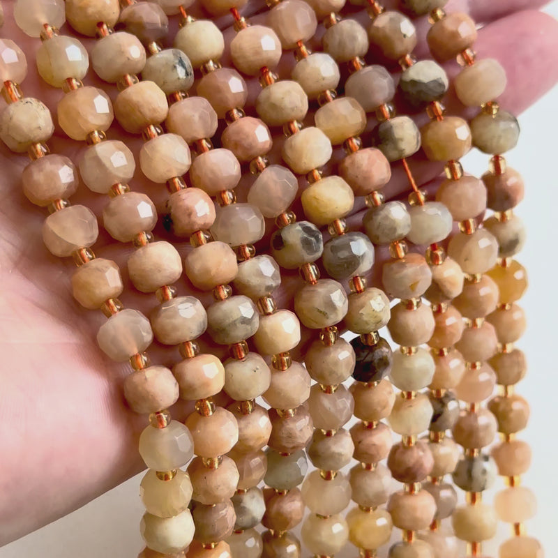 Genuine Sunstone Faceted Rondelle Beads – 8x6mm, Sold by Strand