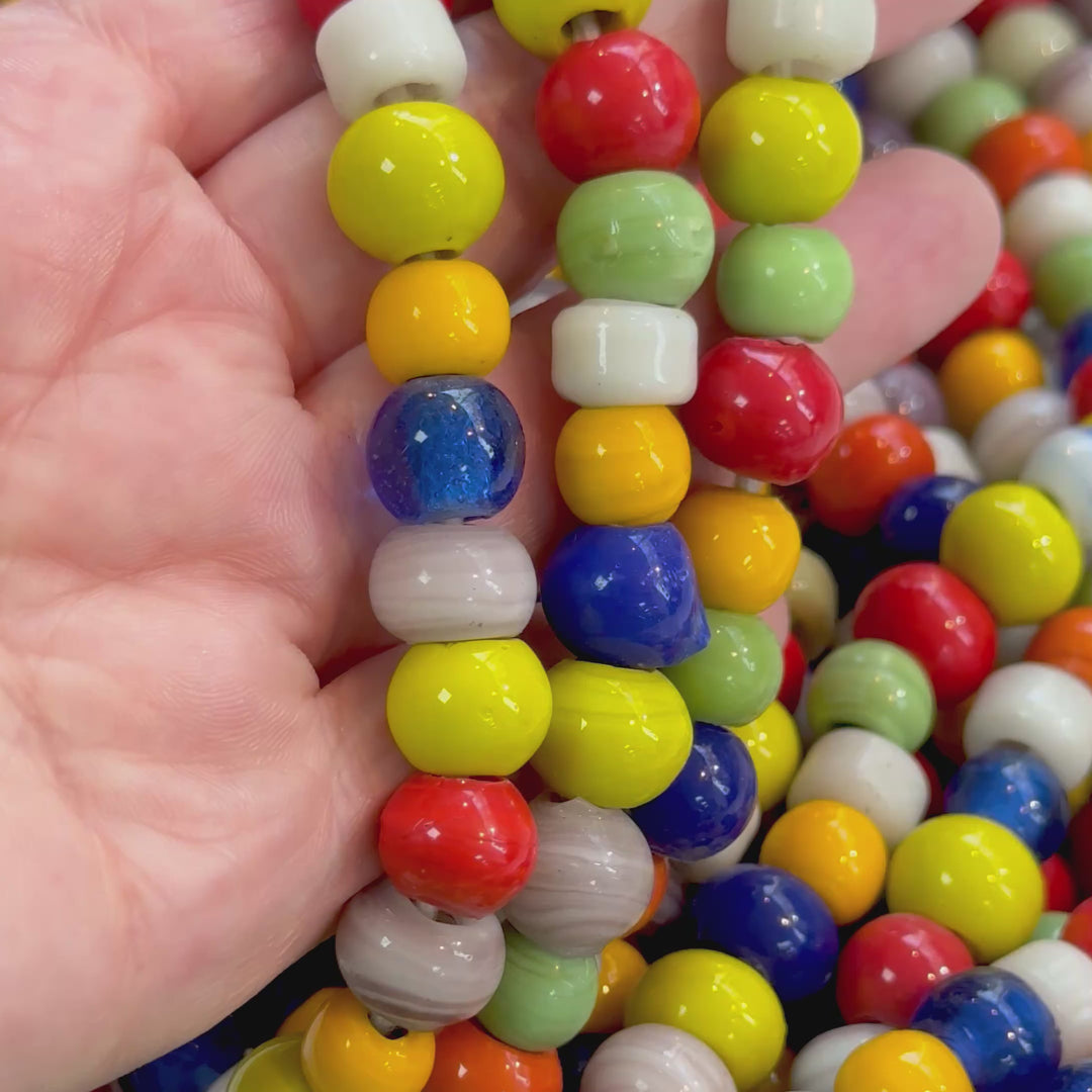 Traditional Turkish Artisan Handmade Round Glass Beads, Large Hole Glass Beads, 10 Beads in a pack