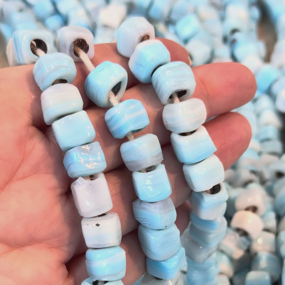 Traditional Turkish Artisan Handmade Cube Glass Beads, Large Hole Glass Beads, 25 Beads in a pack