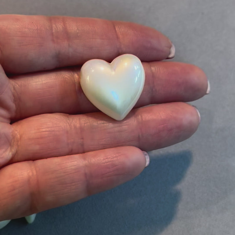 22mm Puffy Heart Charms, Pearly Heart Charms with 2mm Horizontal Hole, 2 pcs in a pack