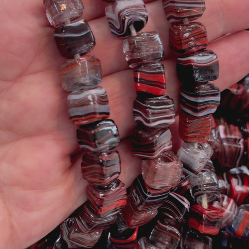 Traditional Turkish Artisan Handmade Cube Glass Beads, Large Hole Glass Beads, 25 Beads in a pack