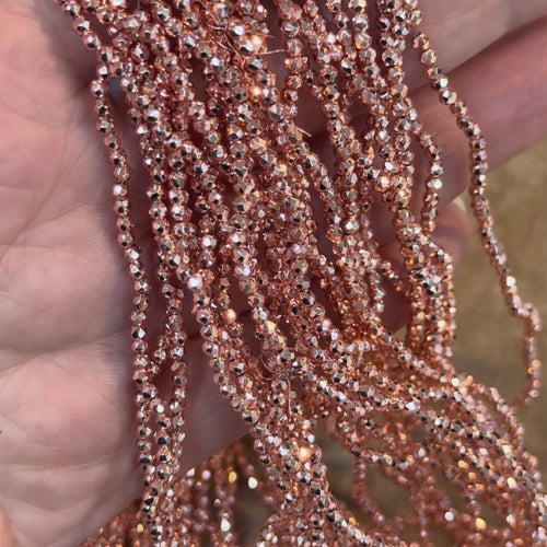 2mm Rose Gold Faceted Round Crystal Beads, PBC2R25