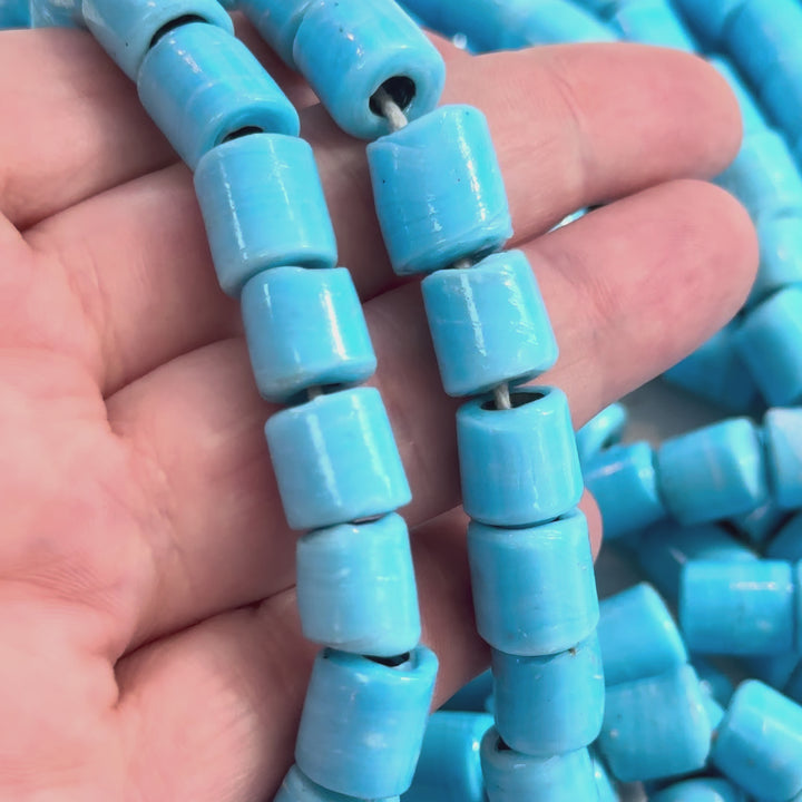 Traditional Turkish Artisan Handmade Cylinder Glass Beads, Large Hole Glass Beads, 10 Beads in a pack