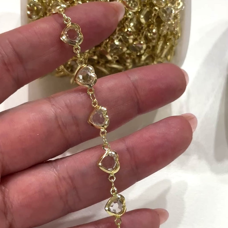 Ruby Heart Rosary Chain, 18Kt Gold Plated Rosary Chain,