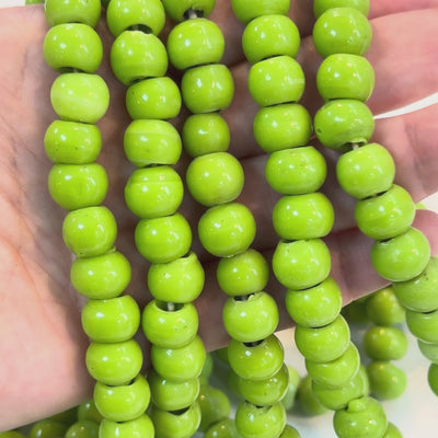 Traditional Turkish Artisan Handmade Round Large Hole Glass Beads, 10 Beads in a pack