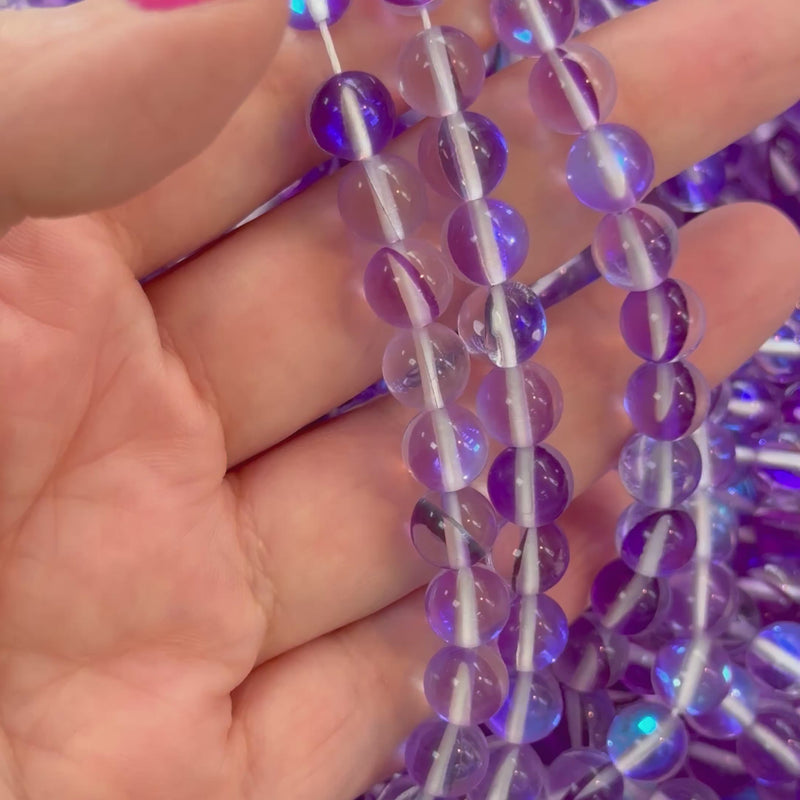 Aurora Borealis Lavender Mermaid Beads – Iridescent Round Glass Beads 8mm, 47 Beads per Strand