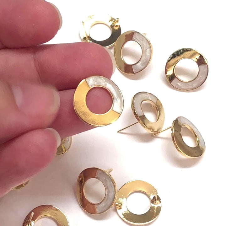 24Kt Gold Plated Ivory Enamelled Brass Stud Earrings, 2 pcs in a pack,
