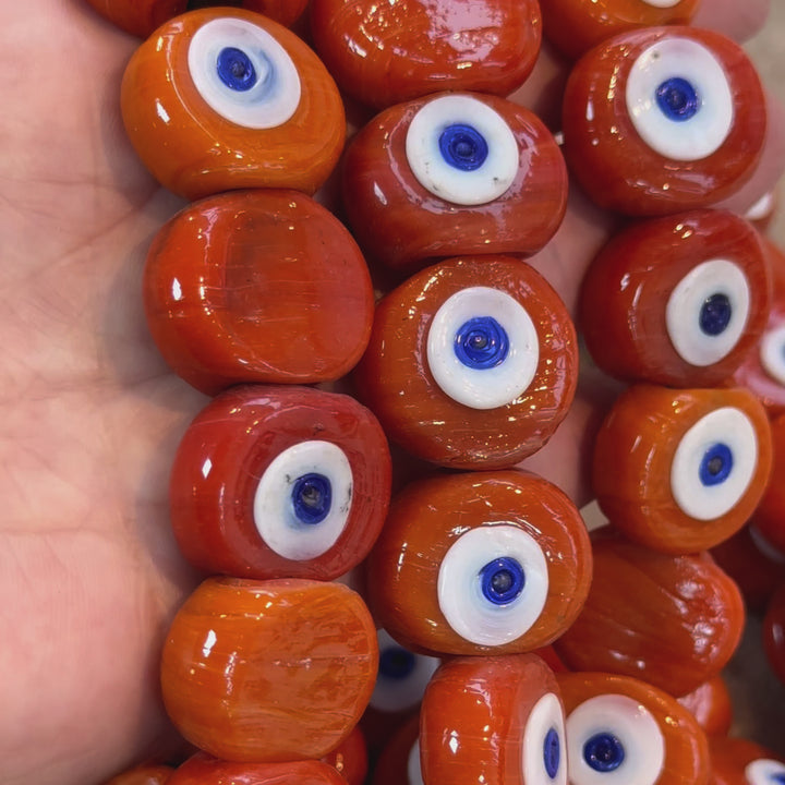 Traditional Turkish Artisan Handmade Glass Evil Eye Beads, Large Hole Evil Eye Glass Beads, Assorted 10 Beads per pack