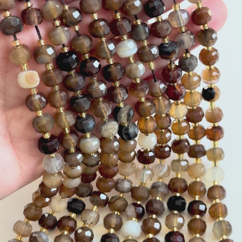 Genuine Smoky Agate Faceted Rondelle Beads – 8x6mm, Sold by Strand