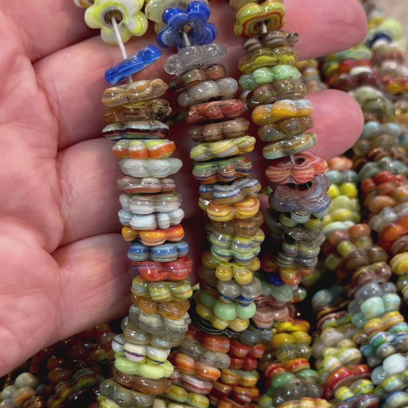 NEW,Hand Made Murano Glass Large Hole Flower Beads, 50 Beads