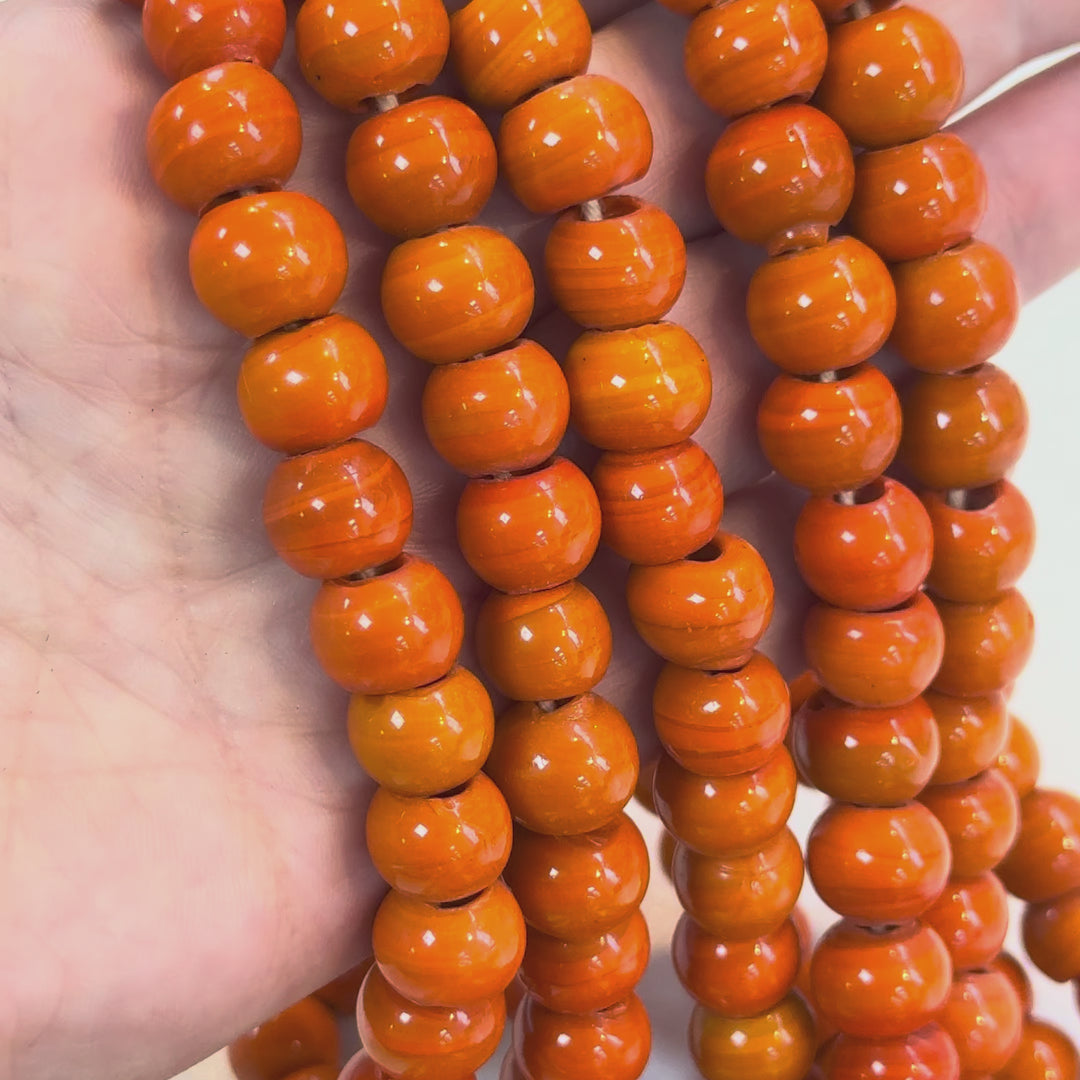 Traditional Turkish Artisan Handmade Round Large Hole Glass Beads, 10 Beads in a pack