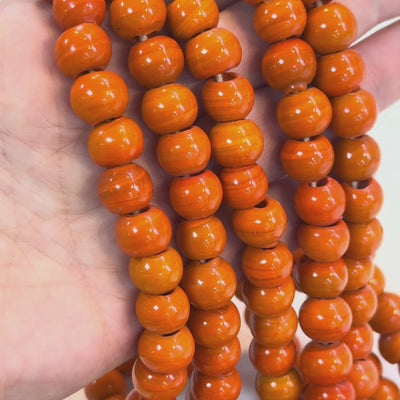 Traditional Turkish Artisan Handmade Round Large Hole Glass Beads, 10 Beads in a pack