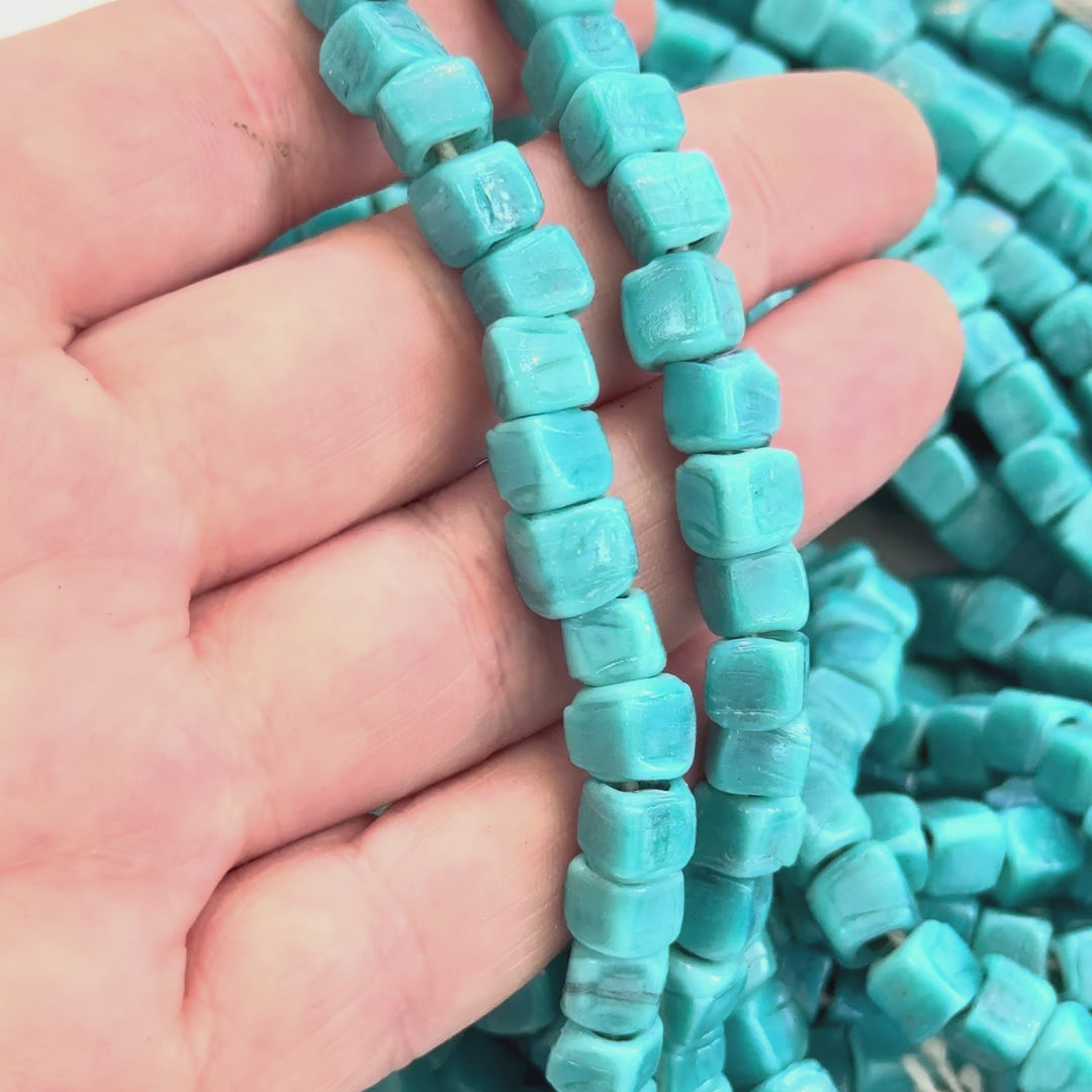Handmade Turkish Glass Cube Spacer Beads – Artisan Lampwork Glass Beads, 6-8mm, Pack of 50