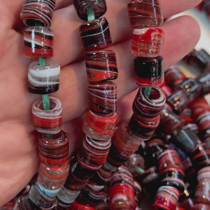 Traditional Turkish Artisan Handmade Cylinder Glass Beads, Large Hole Glass Beads, 10 Beads in a pack