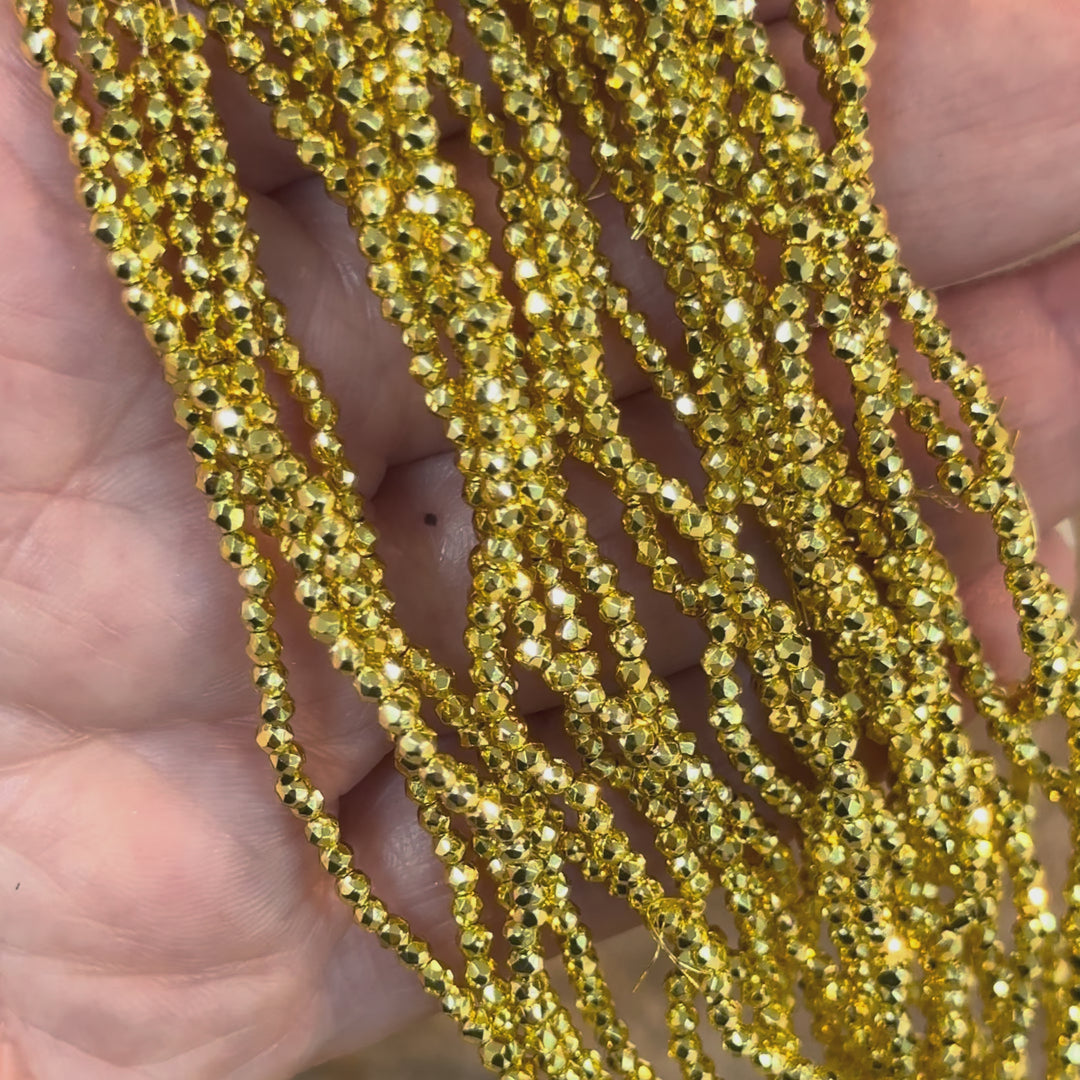 2mm Gold Faceted Round Crystal Beads, PBC2R24