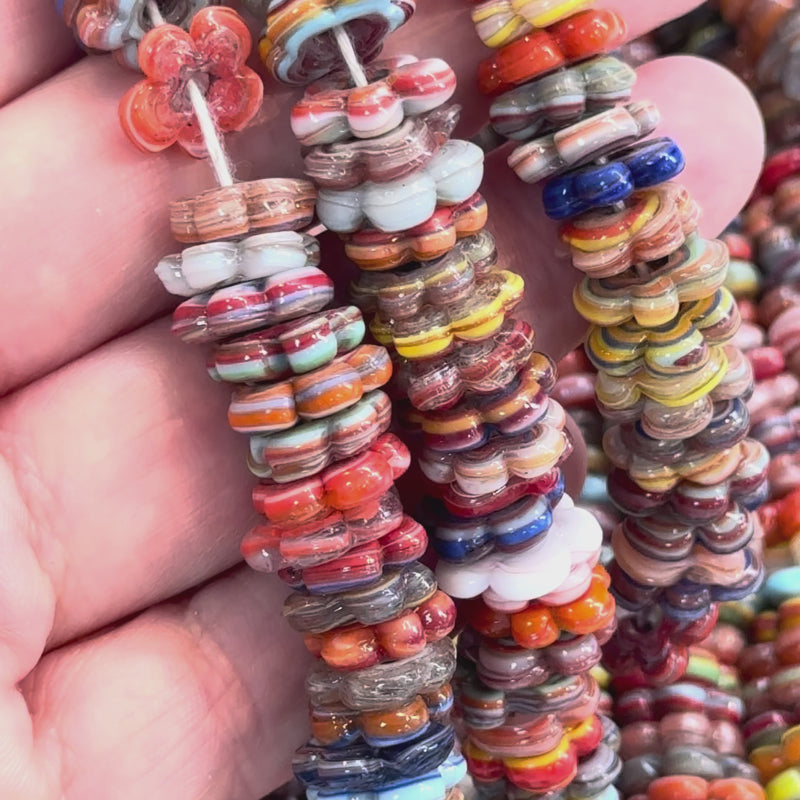 NEW,Hand Made Murano Glass Large Hole Flower Beads, 50 Beads
