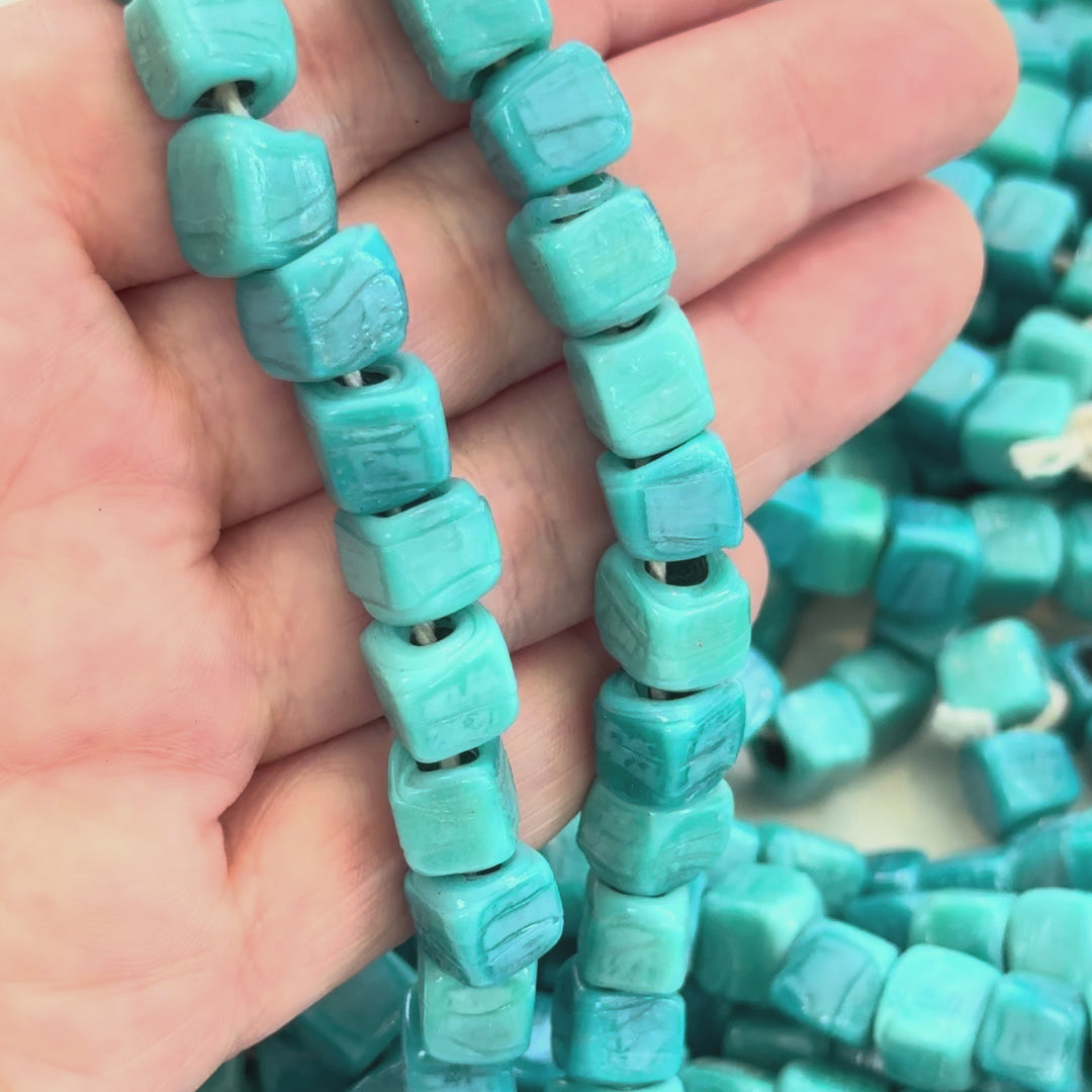 Handmade Turkish Glass Cube Spacer Beads – Artisan Lampwork Glass Beads, 8-10mm, Pack of 25