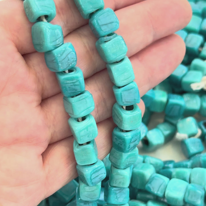 Handmade Turkish Glass Cube Spacer Beads – Artisan Lampwork Glass Beads, 8-10mm, Pack of 25