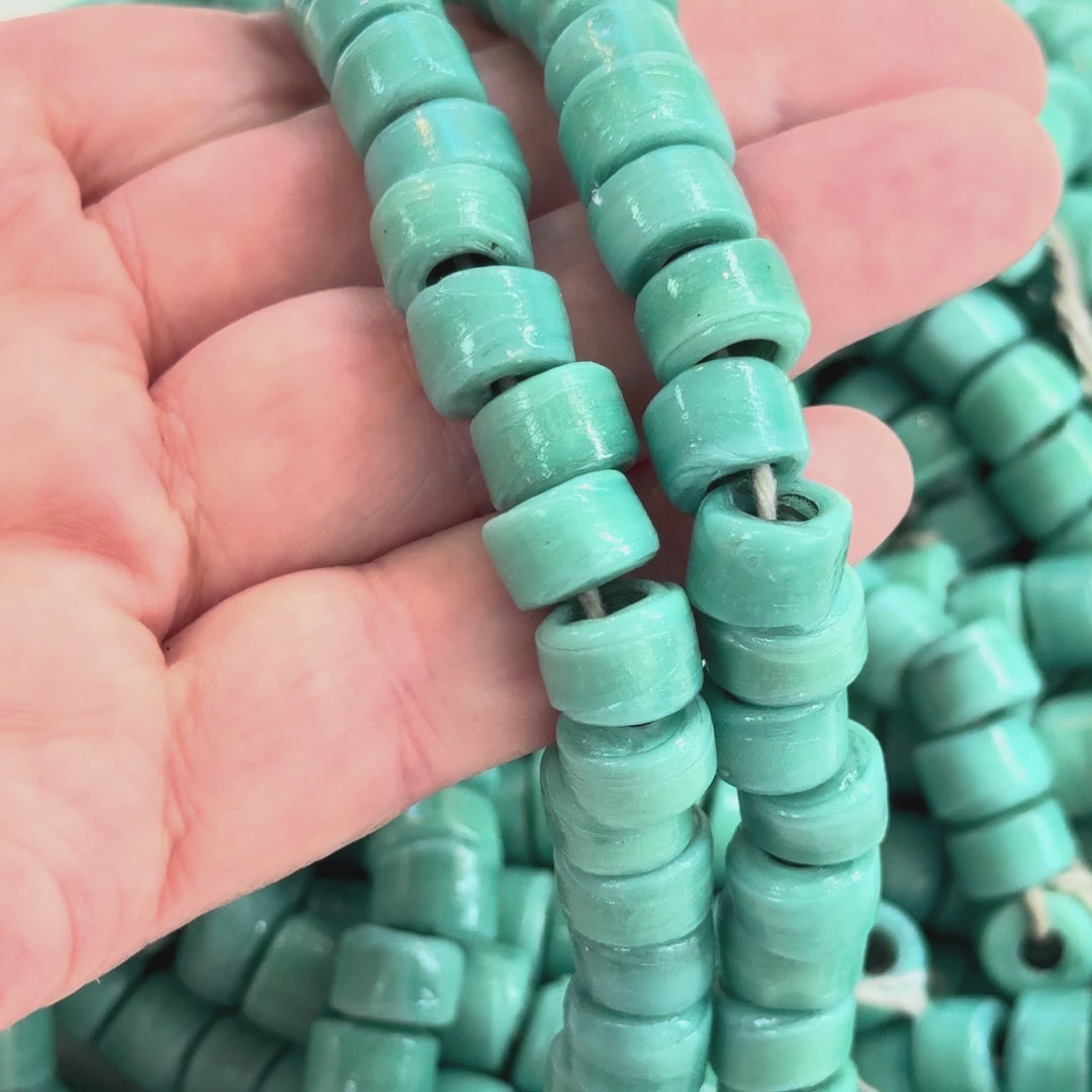 Turkish Artisan Hand Made Mint Glass Large Ring Beads, 25 Beads in a pack