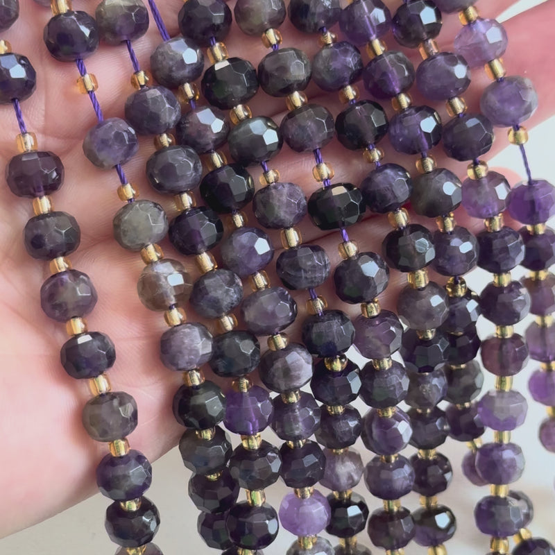 Genuine Amethyst Faceted Rondelle Beads – 8x6mm, Sold by Strand