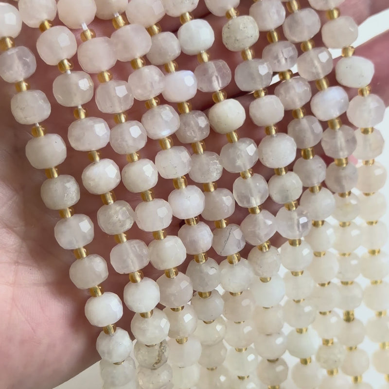 Genuine White Moonstone Faceted Rondelle Beads – 8x6mm, Sold by Strand