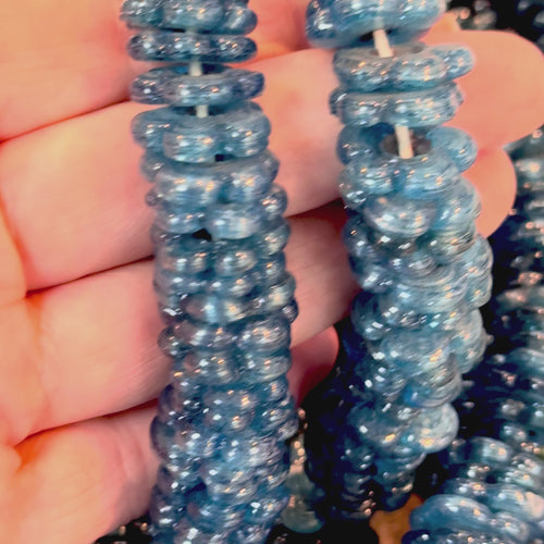 Hand Made Murano Glass Large Hole Teal Blue Flower Beads, 25 Beads in a pack