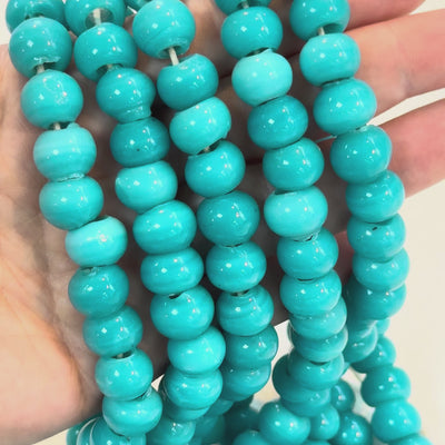 Traditional Turkish Artisan Handmade Round Large Hole Glass Beads, 10 Beads in a pack