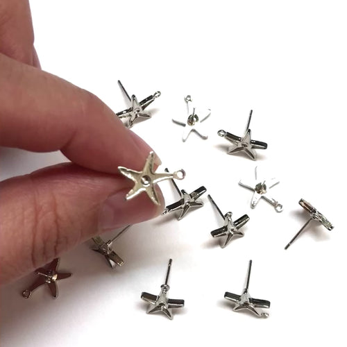 Rhodium Plated Brass Stud Earrings, 2 pcs in a pack,