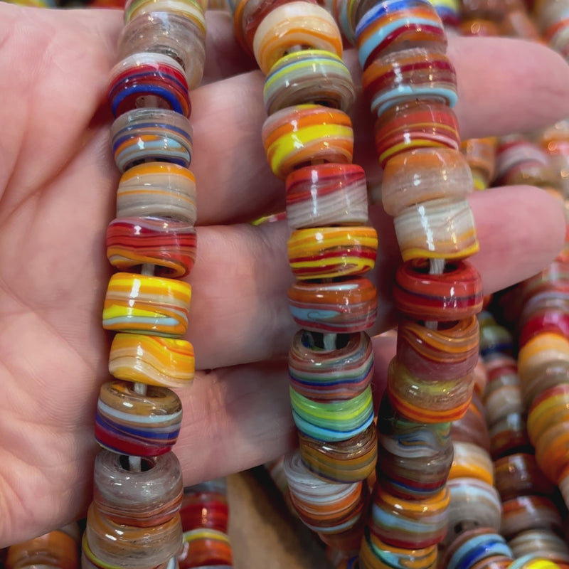 Turkish Artisan Hand Made Marbled Glass Large Ring Beads, 25 Beads in a pack