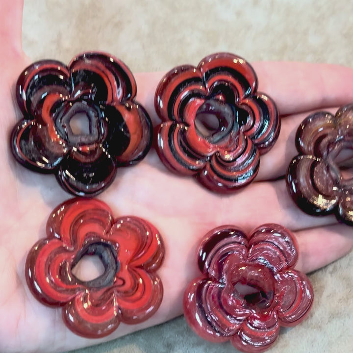 Artisan Handmade Chunky Marbled Glass Flower Beads, Size Between 35 - 40mm, 5 pcs in a pack