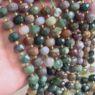 Genuine Indian Agate Faceted Rondelle Beads – 8x6mm, Sold by Strand