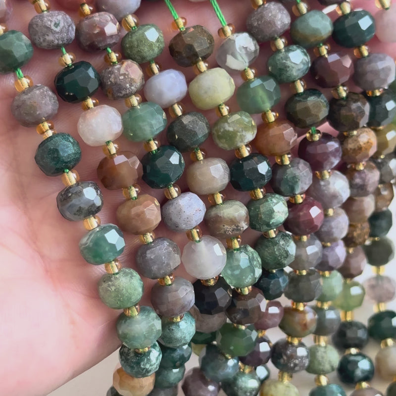 Genuine Indian Agate Faceted Rondelle Beads – 8x6mm, Sold by Strand