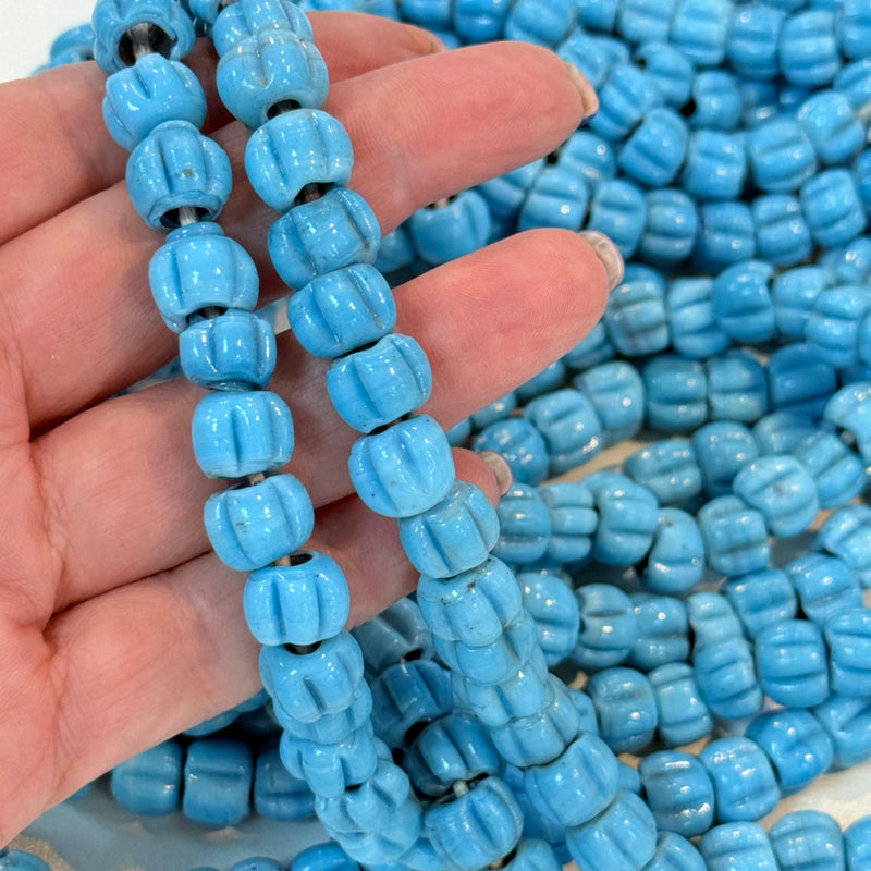 Traditional Turkish Artisan Handmade Pumpkin Glass Beads, Large Hole Glass Beads, 25 Beads in a pack