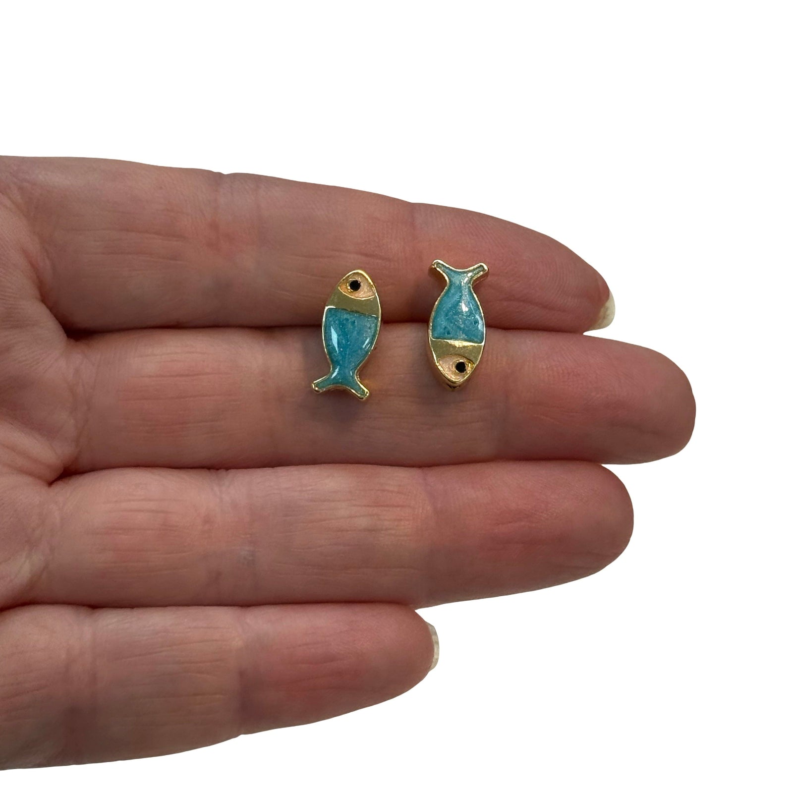 24Kt Gold Plated Double Side Aqua Enamelled Fish Spacer Charms