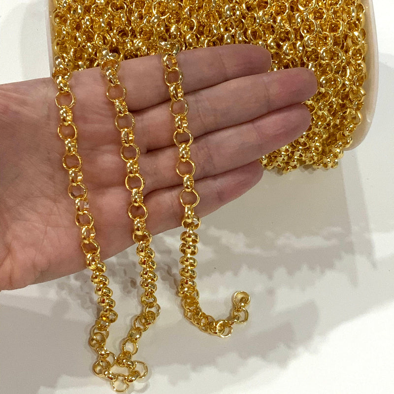 Chaîne en or 8 mm, chaîne plaquée or 24 carats, chaîne de collier plaqué or, chaîne de bracelet, chaîne Belcher, chaîne en or, chaîne Rolo
