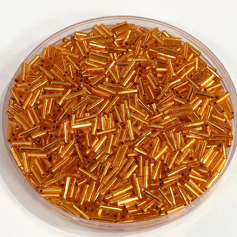 Miyuki Bugles size 6mm 0008 Orange Silver Lined,