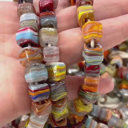 Traditional Turkish Artisan Handmade Cube Glass Beads, Large Hole Glass Beads, 25 Beads in a pack