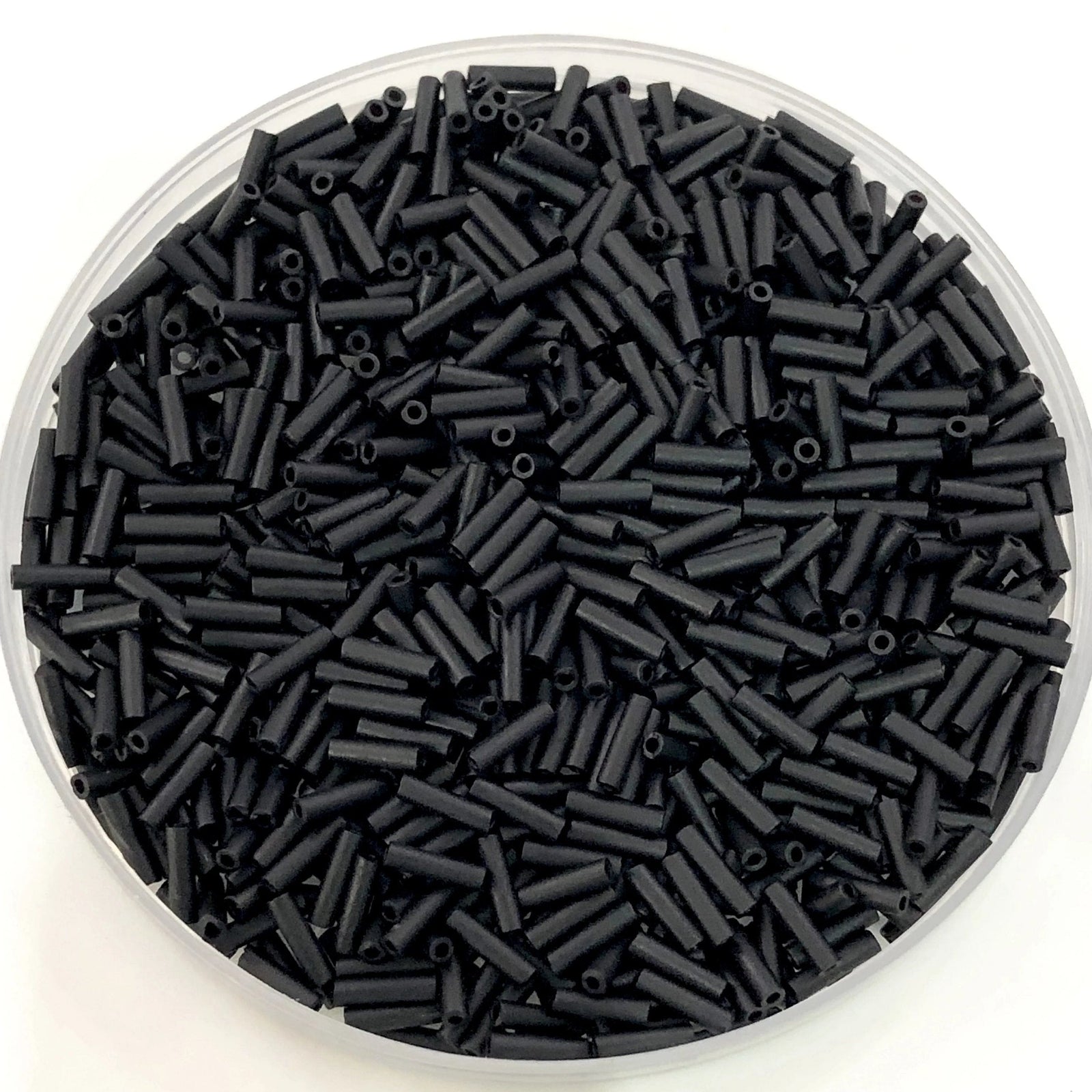 Miyuki Bugles size 6mm 0401F Black Matted 10 grams.
