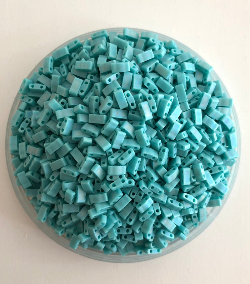 Perles Miyuki Half Tila HTL0412FR Opaque Vert Turquoise Mat AB,