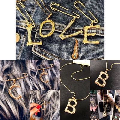 Initial Pendants,Initial Alphabet Letter Pendants in 18k Gold Tone Bamboo Rustic Style A to Z,