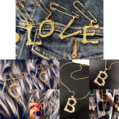 Initial Pendants, Initial Alphabet Letter Pendants in Rose Gold Tone Bamboo Rustic Style A to Z,