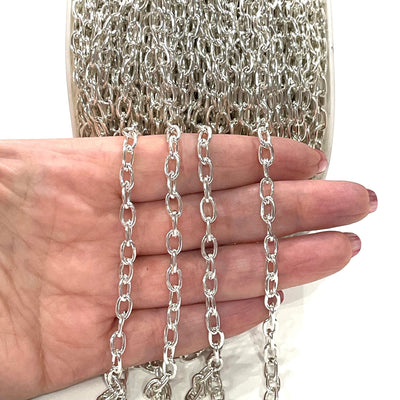 Chaîne Rolo plaquée argent, chaînes Rolo à maillons ouverts 8x5 mm, chaîne de bordure en argent, chaîne d’extension de collier